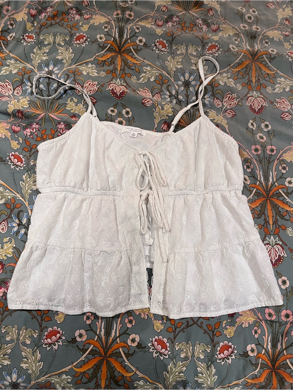 White Eyelet Tie-Front Spaghetti Strap Camisole